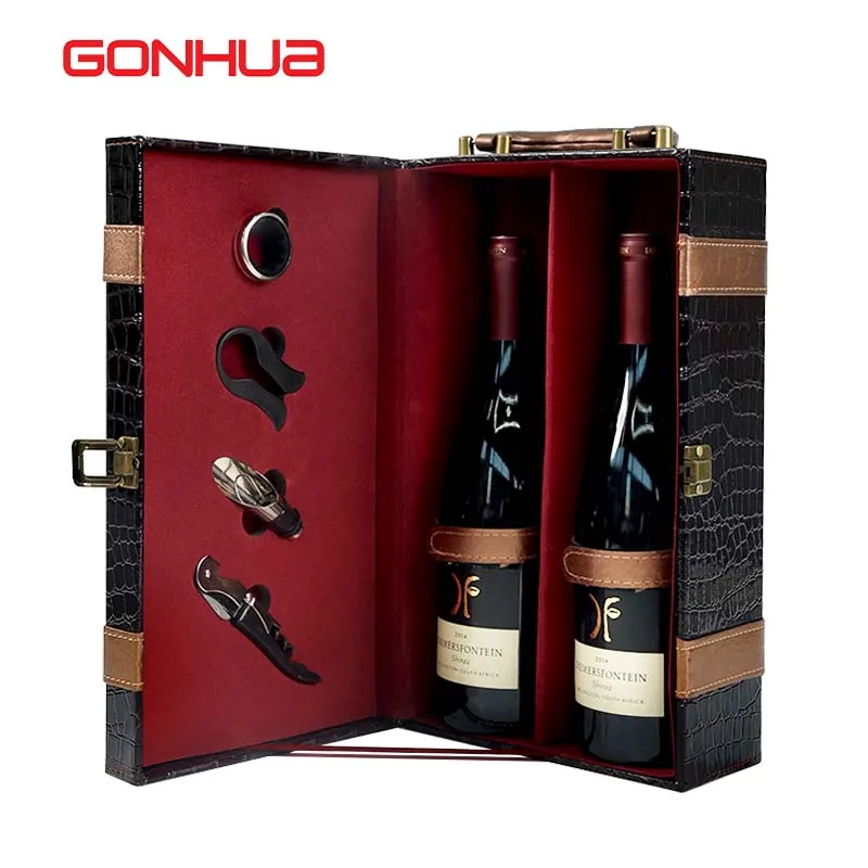 GONHUA Cheap price pu leather wine set gift box with wine set custom logo whisky red wine box packaging