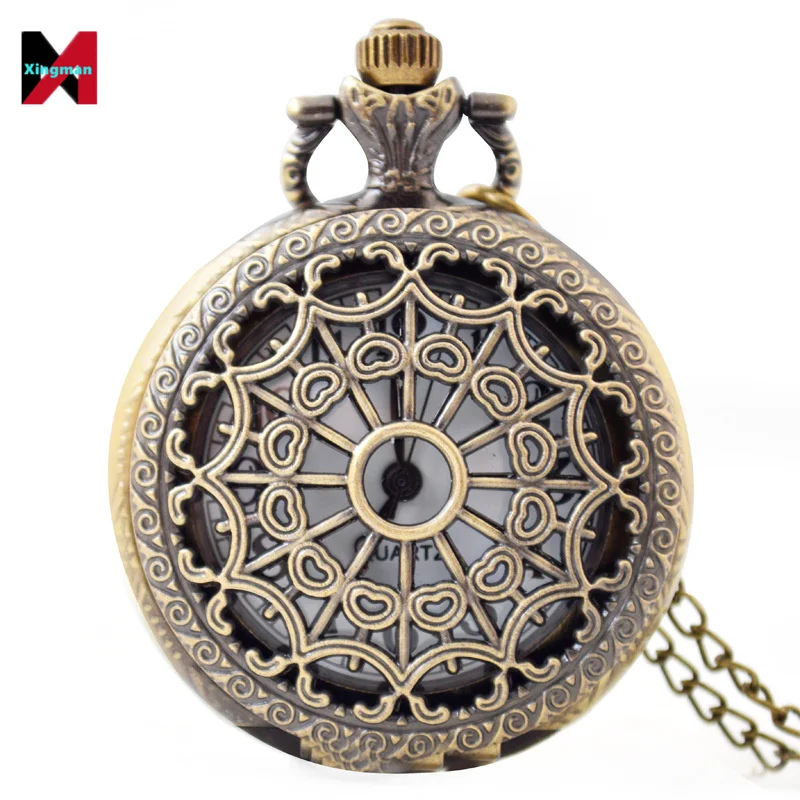 XM Classic Antique Bronze Spider Hollow Roman Quartz Pocket Watch trendy christmas gift for man Pendant Watch