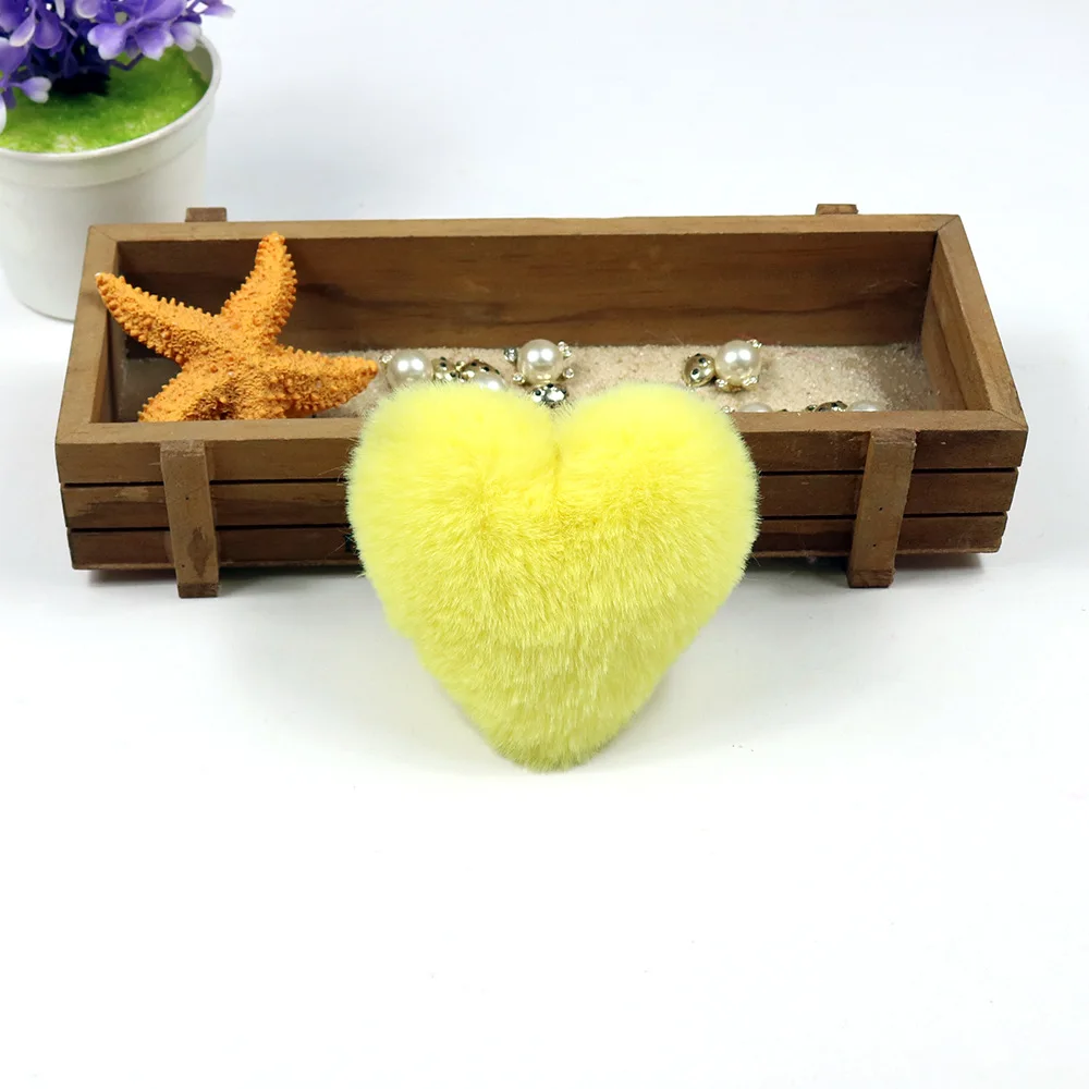 Heart Wholesale Imitation Fake Fox Animal Fur Pom Pom Ball Keychains Faux Fur Ball K With pin Snap Button