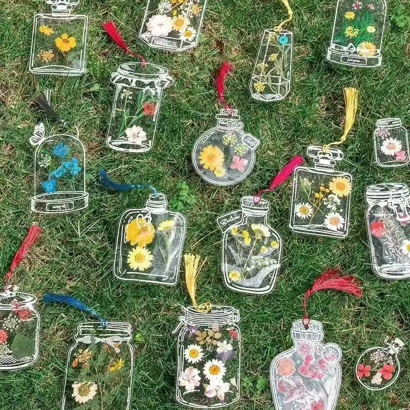 DIY Clear Floral Bookmarks Plastic Transparent Dried Flower Stickers Dried Flower Memory Series Bookmarks Bookmarks Marker