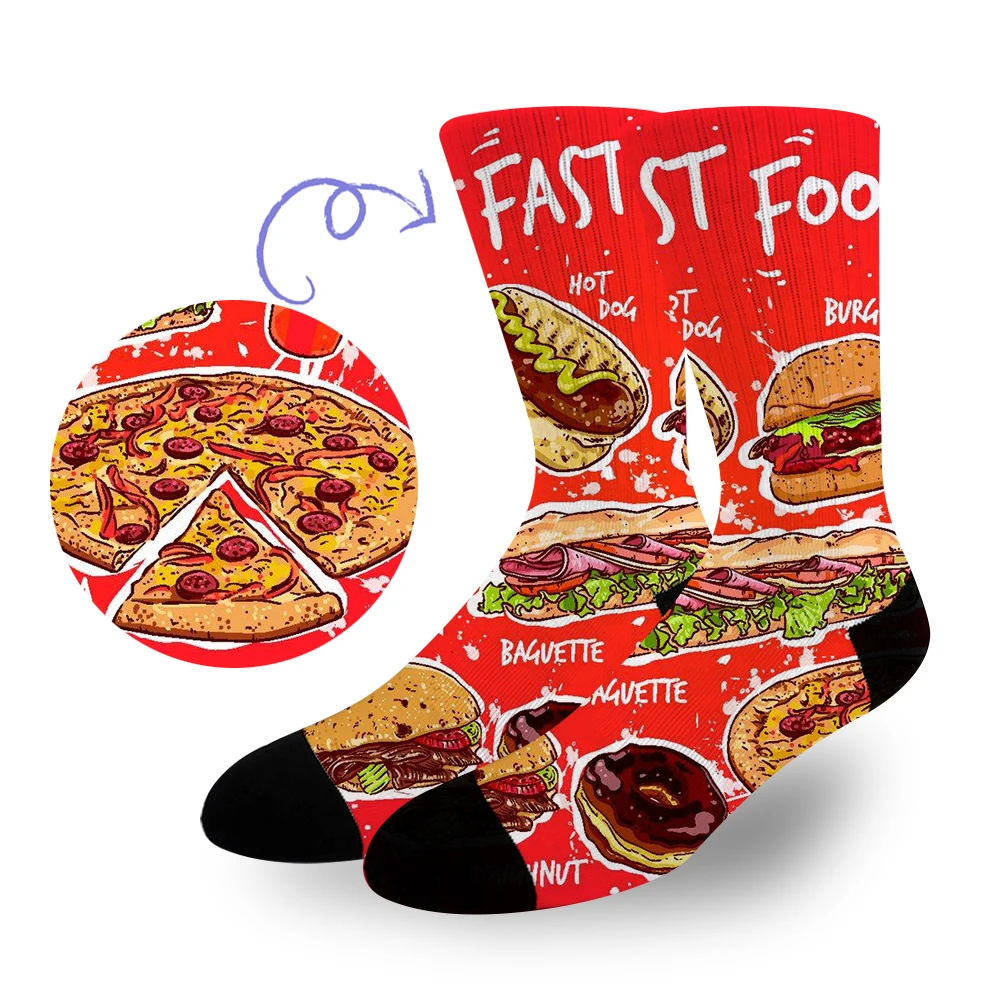 Custom socks OEM pattern sublimated digital photo dye 3d food socks sublimation thigh high socks