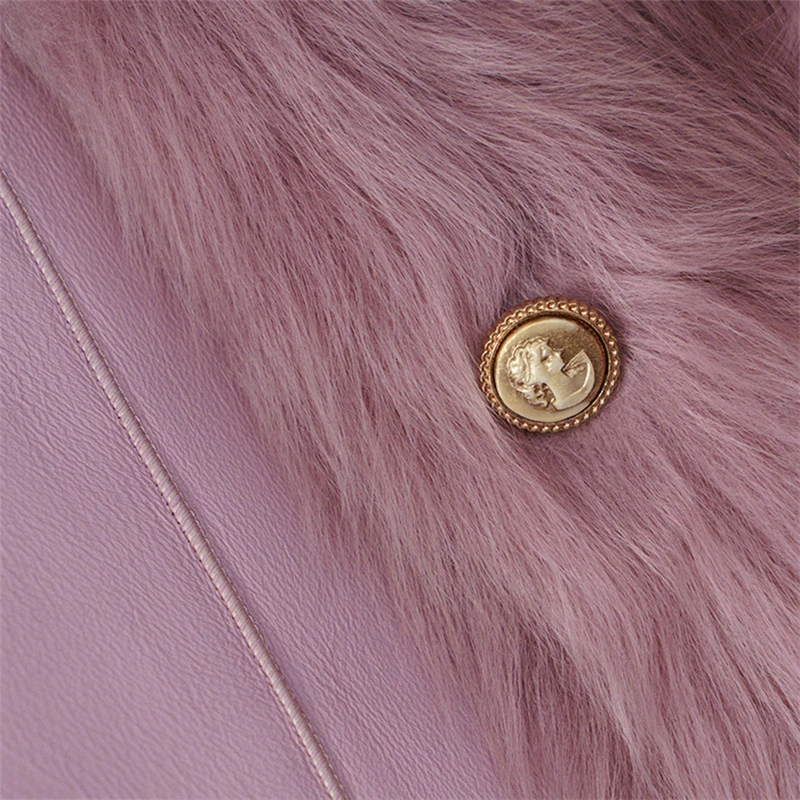 Women Warm Thick Italy Imported Tuscany Sheep Fur Double-Faced Sheepskin Leather Fur Coat With Fur Hooded