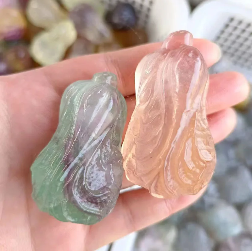 Selling new natural fluorite cabbage carved natural crystal accessories for gifts