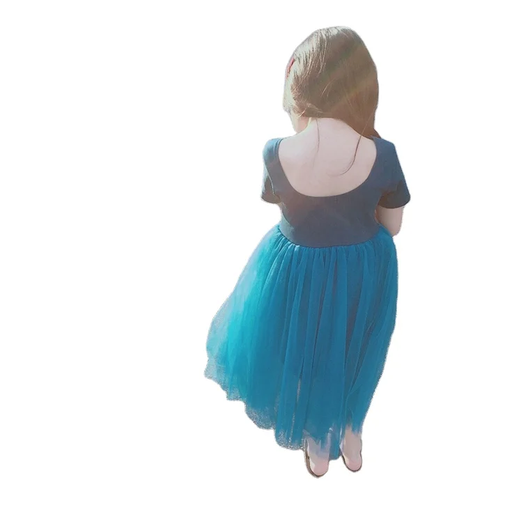 Baby Toddler Kids Girl Short Sleeve Tutu Navy Blue Backless Dress Fluffy Tulle Girls Dresses Princess Party Fashion Clothes