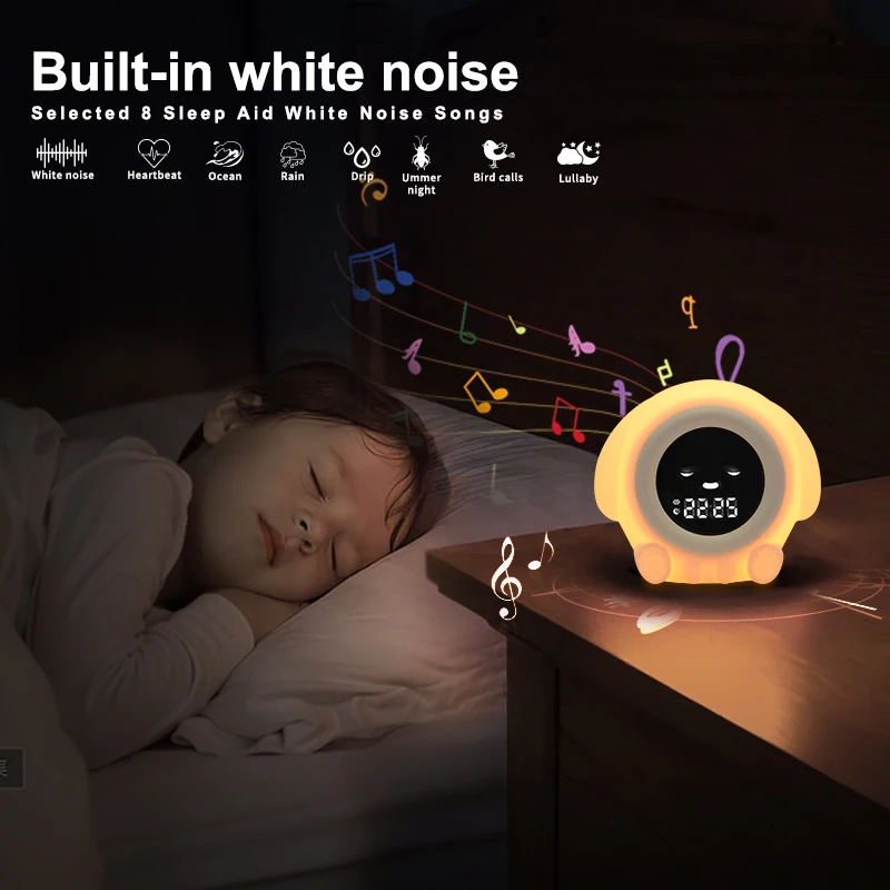 Silicone night light with white noise machine puppy clock bedroom for children baby nursery soothing gift night lamp for kid