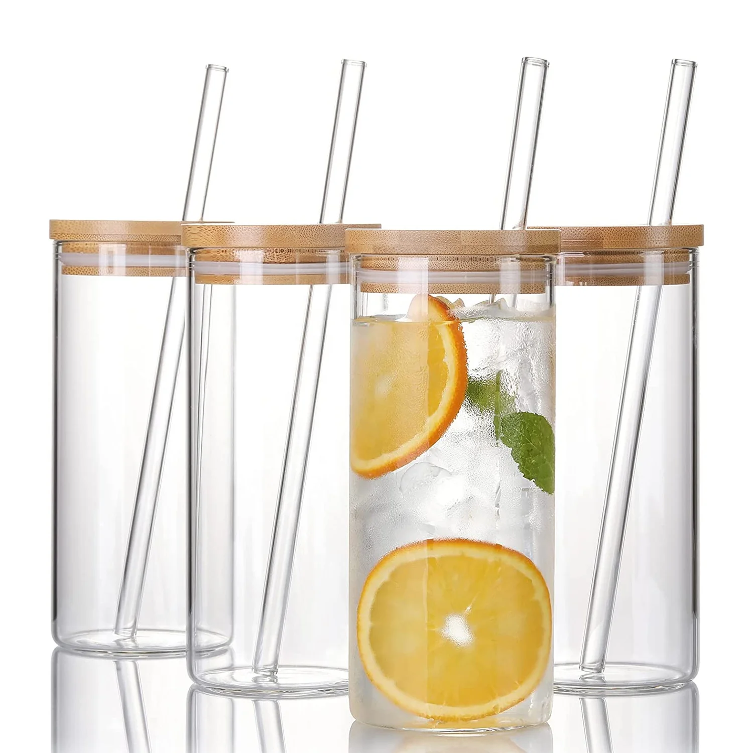 Factory Supply Glass Jars 24oz Wide Mouth Smoothie Cups Glass Water Bottle with Lid and Straw