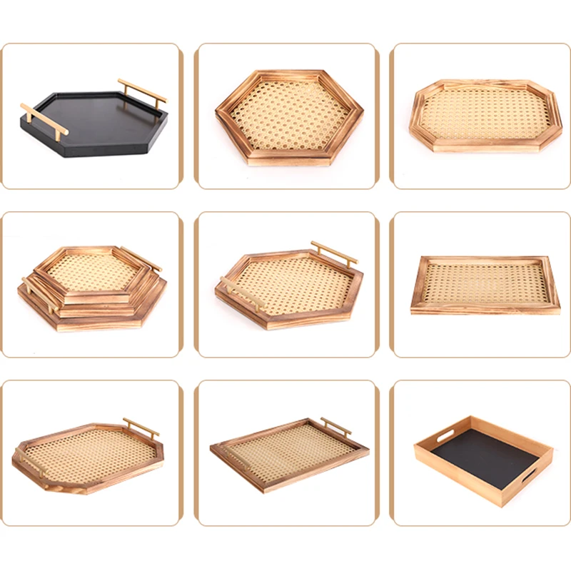 Nordic wooden tray creative living room household rectangular acacia Wooden Serving Tray with stainless steel handle