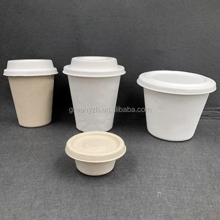 Coffee Cup and Saucer Set  With Lids Eco Biodegradable Juego de taza y platillo de cafe con tapas