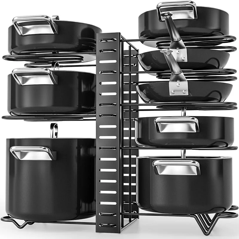 NISEVEN Wholesale 8 Tier Heavy Duty Pot Rack for Kitchen Adjustable DIY Pot Holder Carbon Steel Pots and Pans Organizer