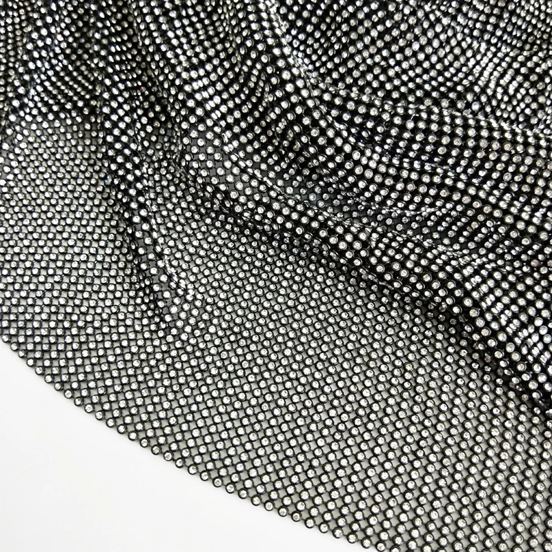 3MM Luxury Sparkle Black Aluminum Metal Diamond Rhinestone Chain Metal Crystal Fabric Sheet For Women Bags