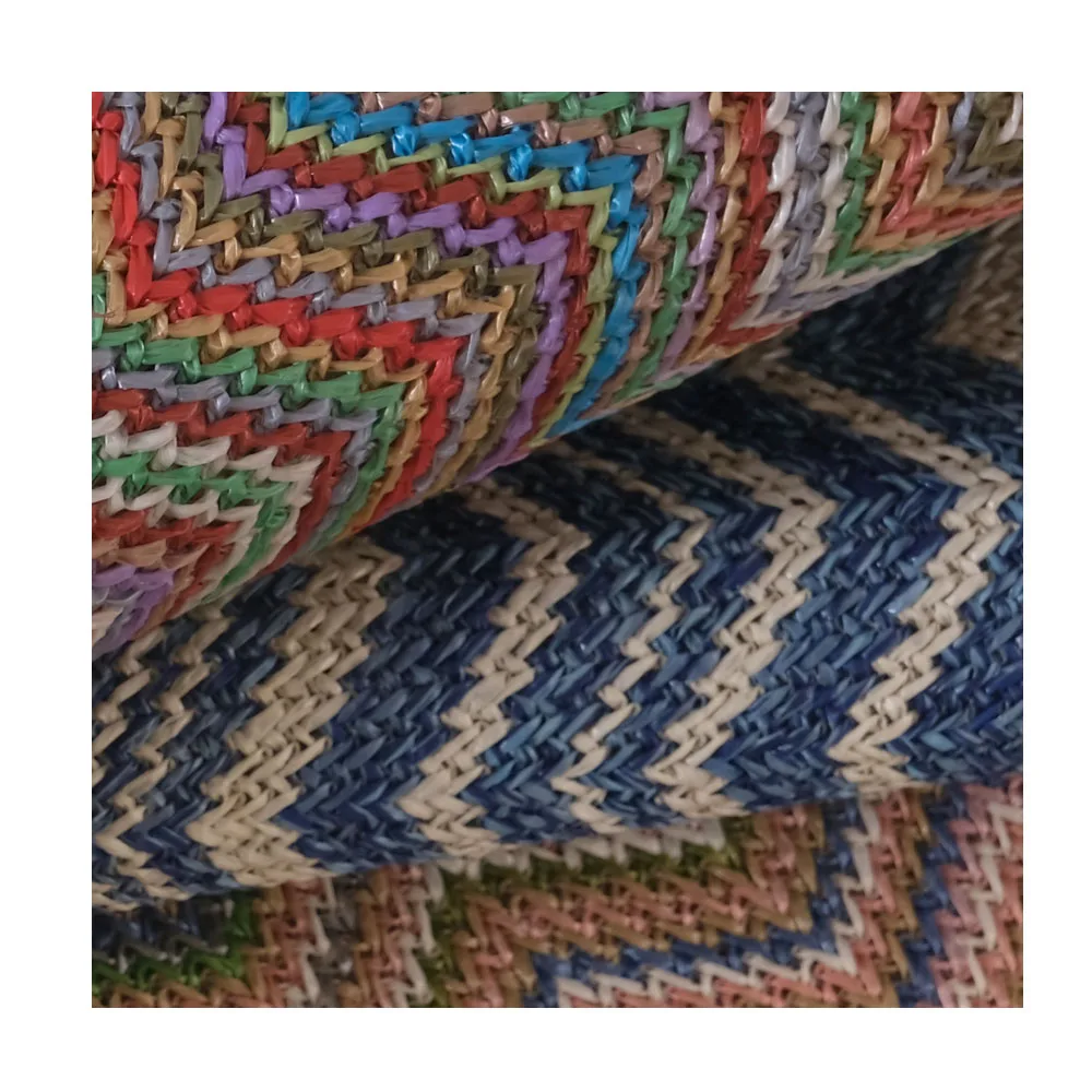 2024 Popular PP Straw Woven upholstery fabric Multicolored wavy stripes textile For Outdoor Cushions pp fabric textile suppliers