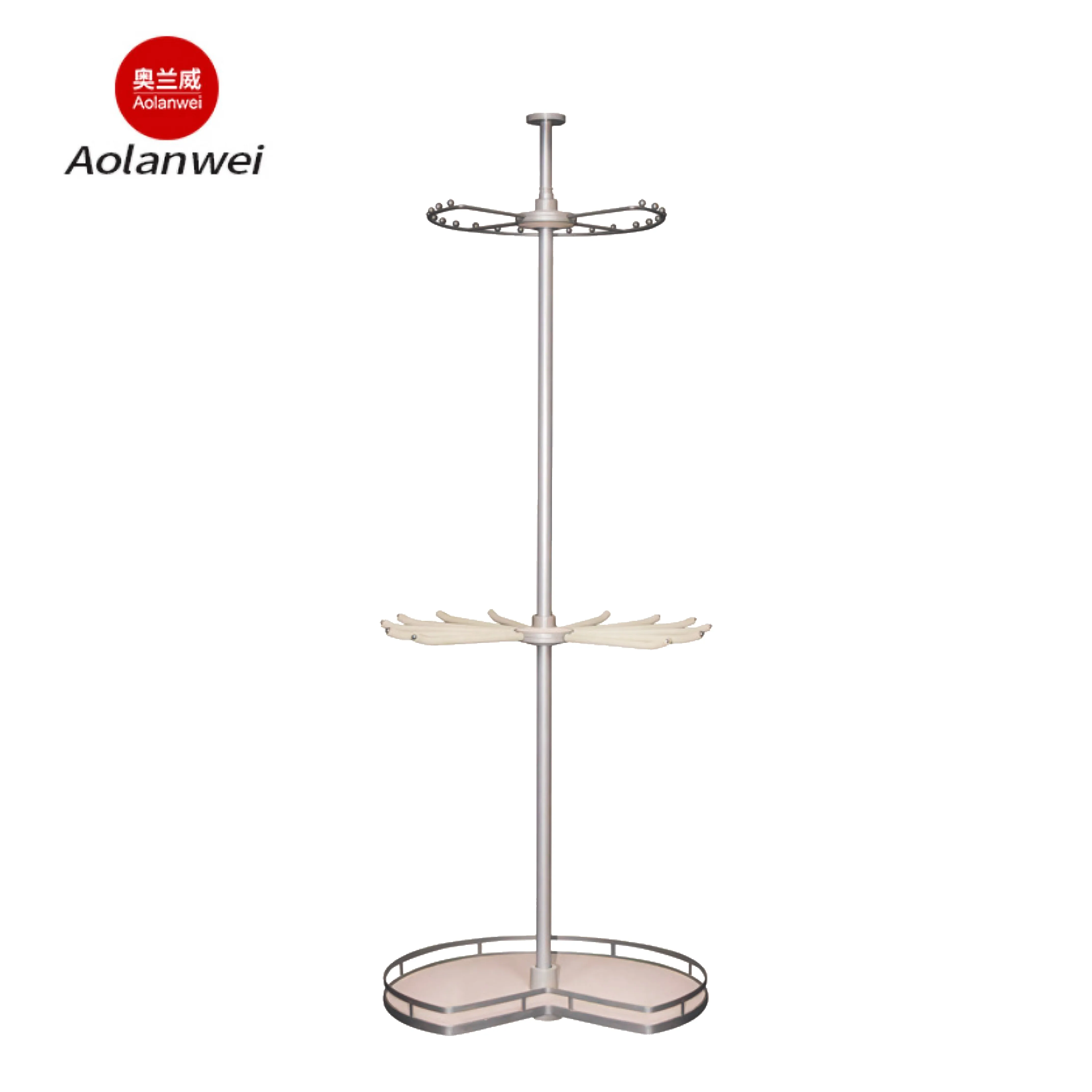 Round Rotatable Stand Home Heavy Duty Metal Shoe Rack Coat Hook Rod for Hanging Clothes Gray Multifunctional Closet Corner