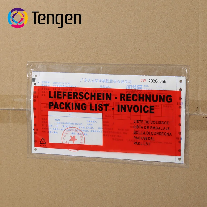Strong Self Adhesive Biodegradable Shipping Label Pouch Red Packing List Envelope