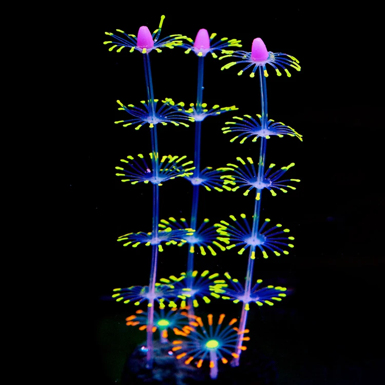 Wholesale Fish Tank Accessories Aquarium Landscaping Glowing Silicone Cheap Artificial Plants