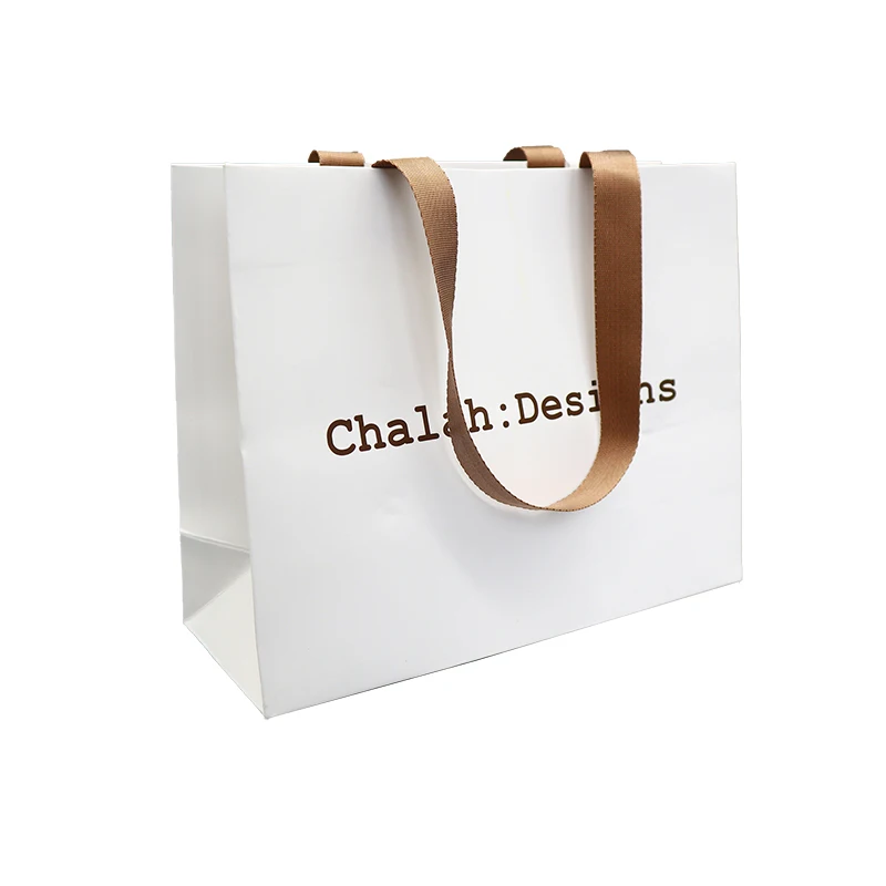 Custom Logo Paper Shopping Bags Makeup Cosmetic Retail Store Bags With Handle 26x22x10 CM