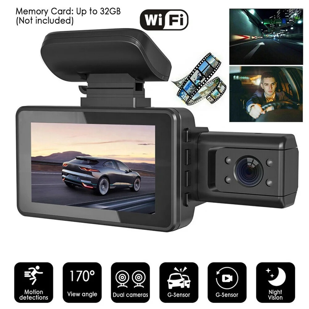 Dashcam Dual Camera 1080P HD Inside Front Rear Camera Drive Recorder Car DVR Auto 170 Degree Wide Angle Night Vision Camera