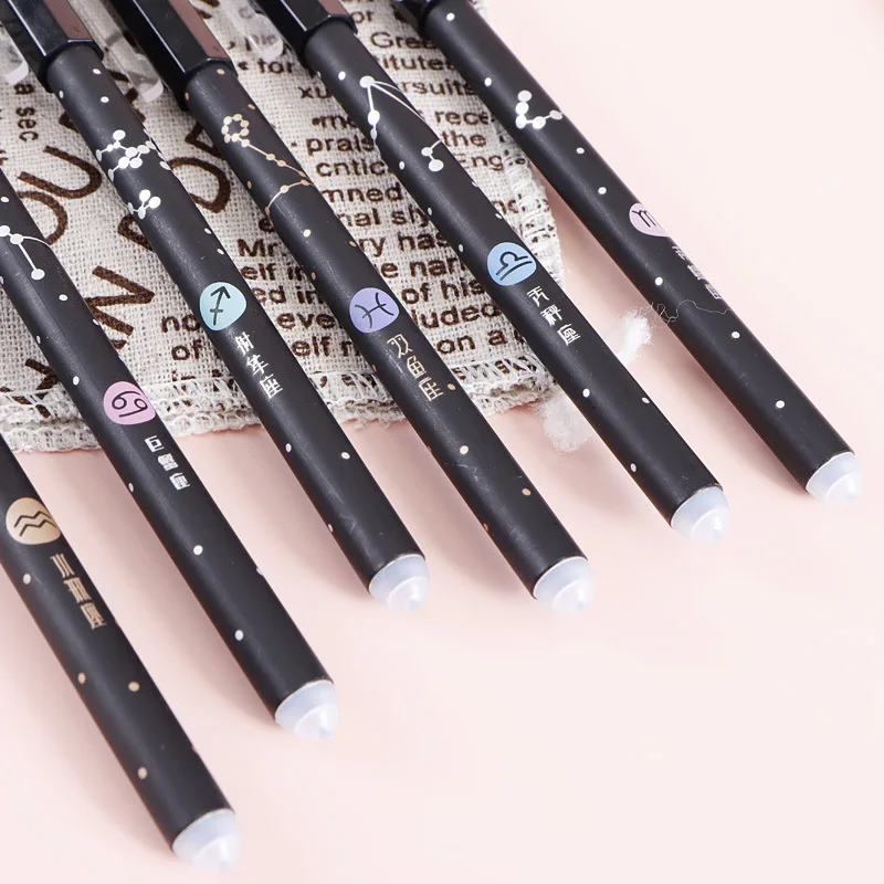Stationery Non toxic safe Twelve constellations Black erasable gel pens with eraser 12pcs blue black luxury children gel pens