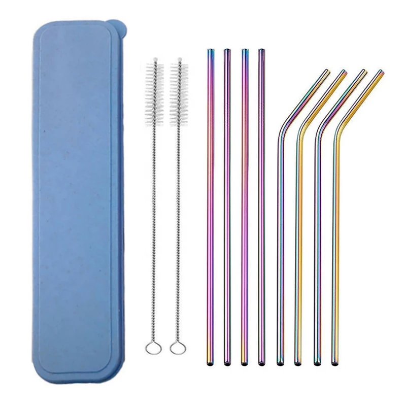 10pcs/set 215*6mm Metal Drinking Straw Stainless steel straw set with Case