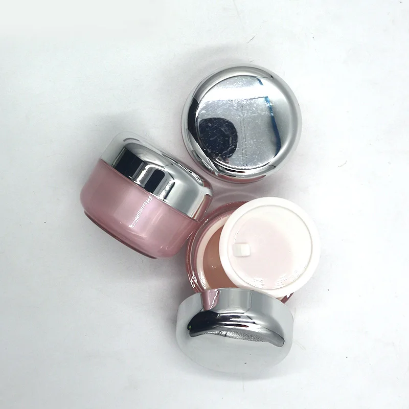 Luxury 50g Round shape design sliver cap pink empty face cream jar for Cosmetic packaging