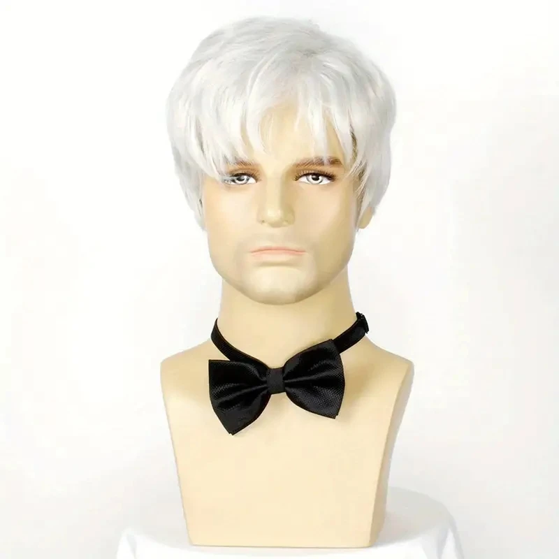 Cheap Price 6 Inch Grey Silvery Short Straight Layered Full Synthetic Wig High Temperature Fiber Male Hair