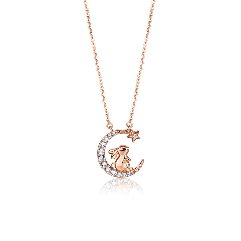 
The most popular 18K gold-plated female jewelry moon and star diamond zodiac necklace 