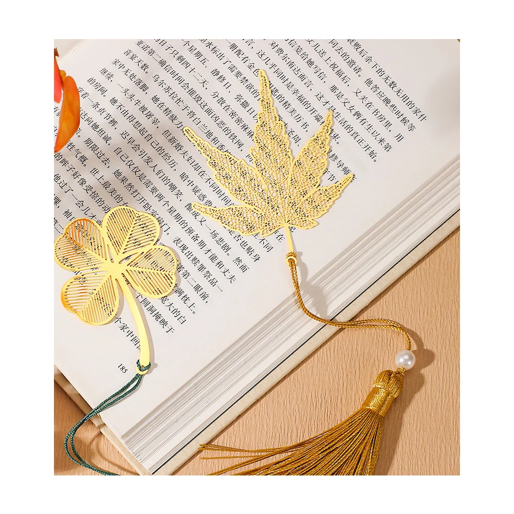 maple bookmark hollow out flower gold plated metal plated blank etched brass stainless steel bookmark metal crafts