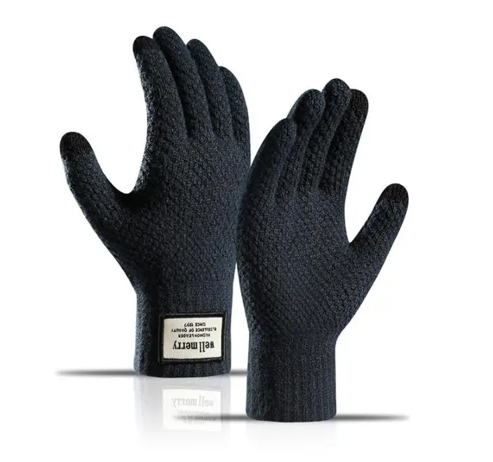 2022 Selling  popular cheap gloves knitted  men  bicycle jacquard  wool black poly cotton  gloves