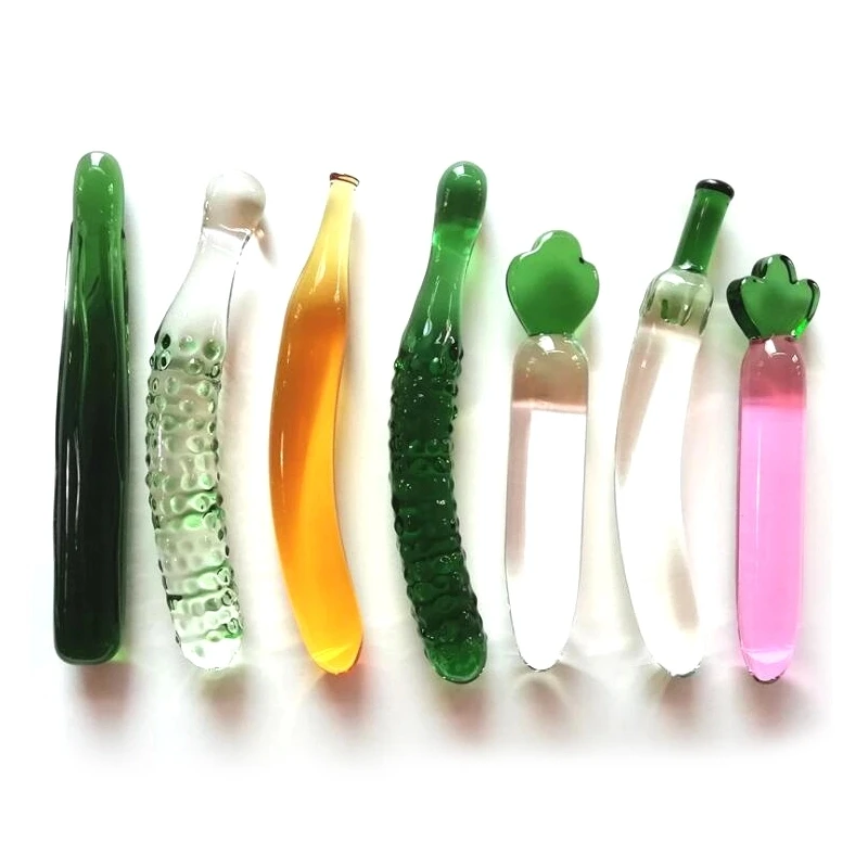 Smooth Vegetable Fruit Penis Solid Crystal Dildo Anal Butt Plug Female Masturbator Glass Cucumber Penis Stick No Vibration