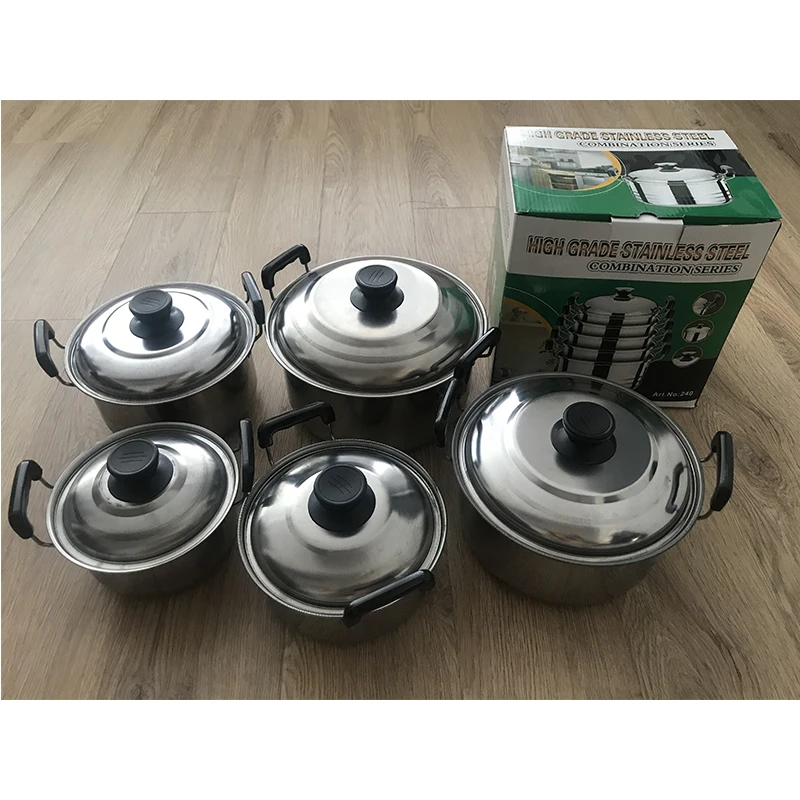 
Hot sale low price manufacturer 10pcs Stainless Steel Cookware pot pan Sets Metal Logo custom OEM nonstick frying pan 