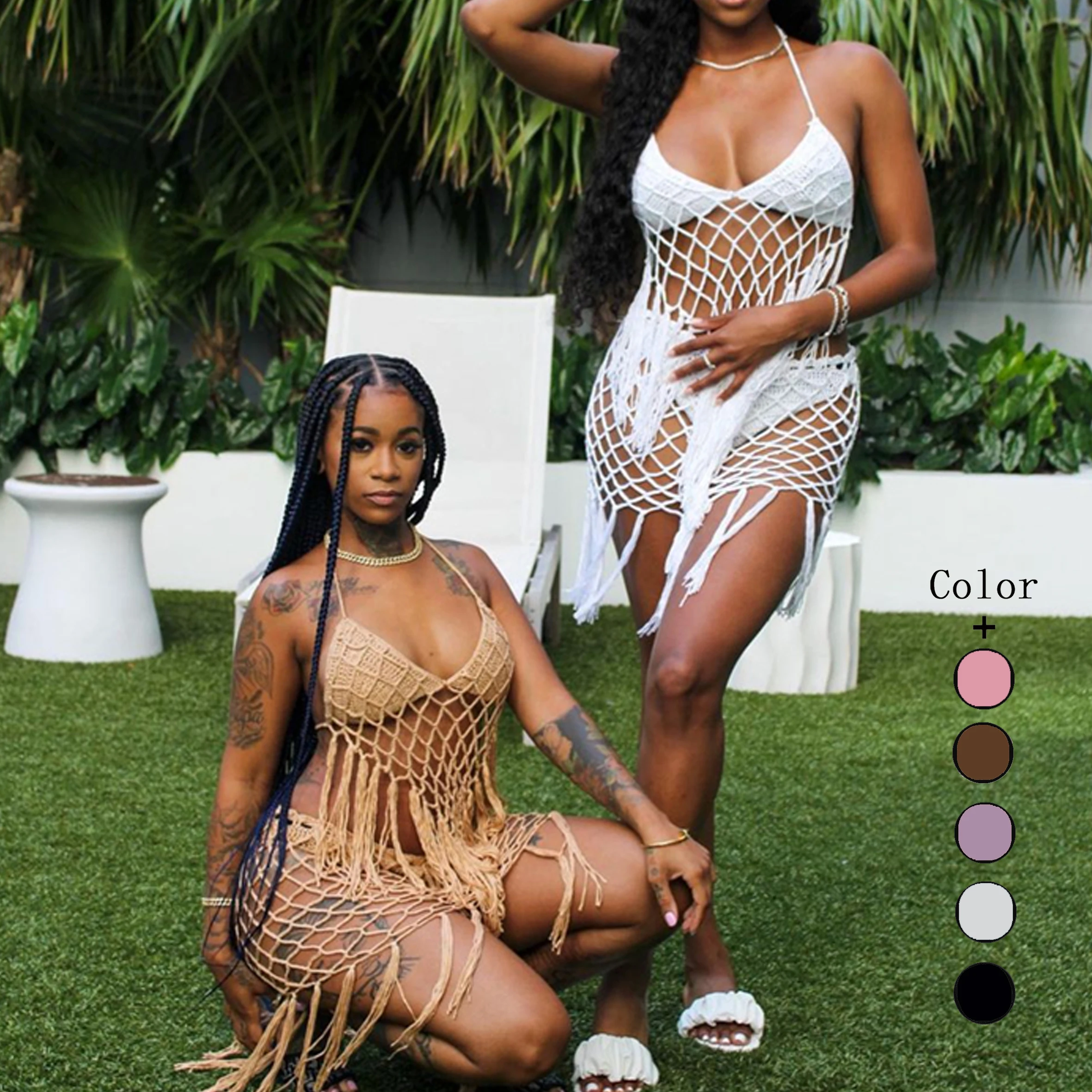 Оптовая продажа, пляжная одежда, 2 предмета, бикини, купальники, стринги, купальник с высокой талией, Женский и комплект бикини с бахромой