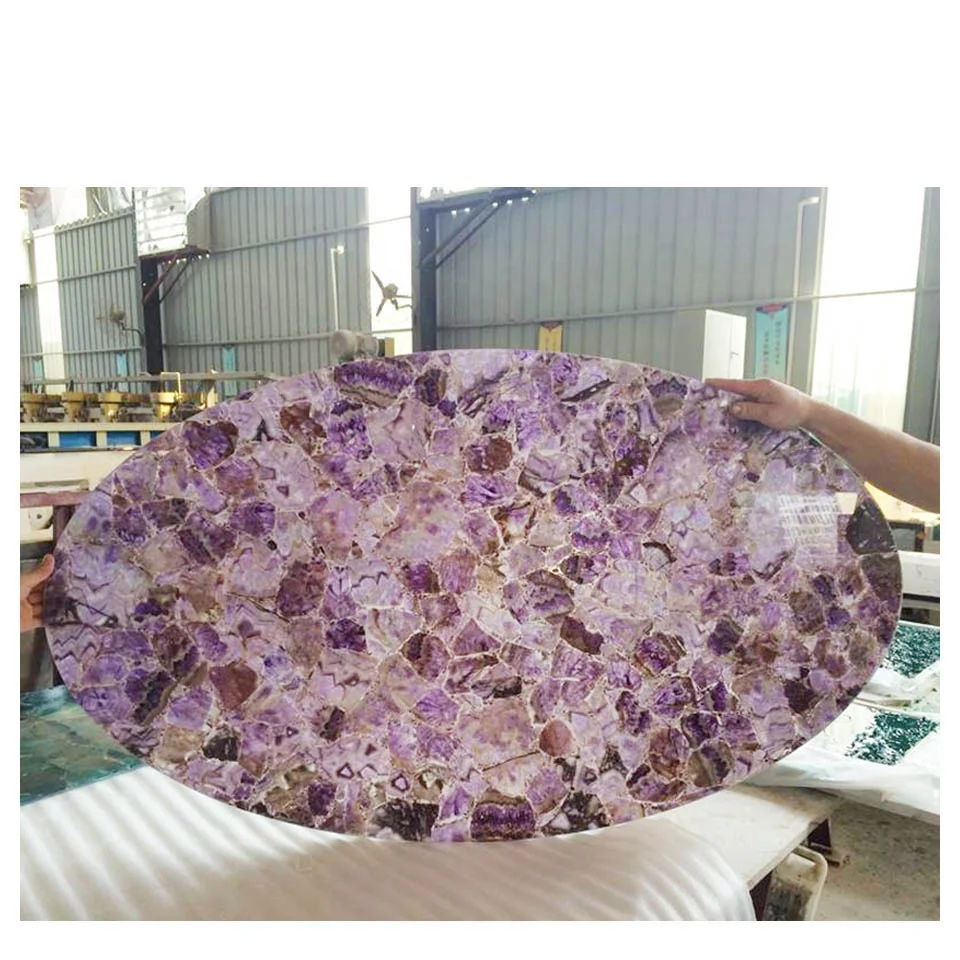 BOTON STONE Translucent Semi Precious Stone Amethyst Bathroom Quartz Slab Vanity Table Top Amethyst Stone Slabs