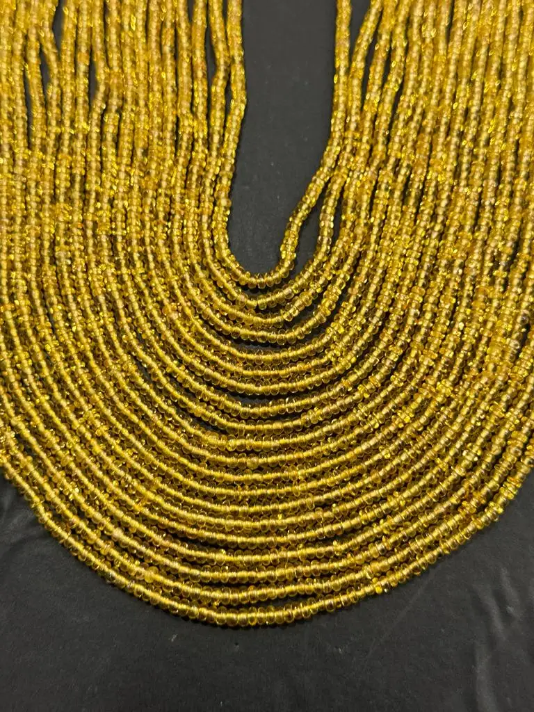 Natural Gemstone Type Yellow Sapphire Gemstone Plain Smooth Rondel Beads Yellow Sapphire Beads