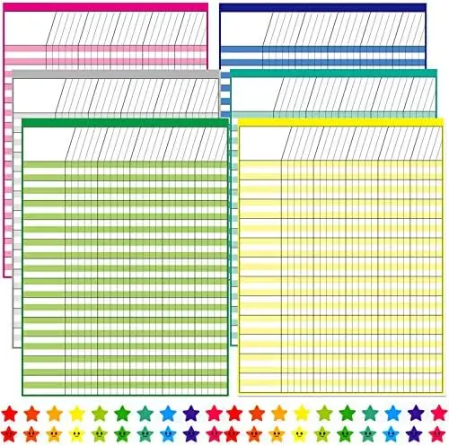 Youngever 6 Pack Multi-Color Dry Erase Board Laminated 120 Star Stickers Chore Responsibility School Attendance Homework