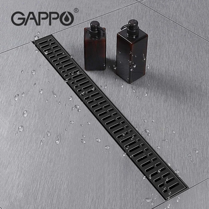 Gappo Customize Size New Design High Quality Bathroom Tile Insert Black Long Shower Drainer SS304 Linear Floor Drain G87007-36