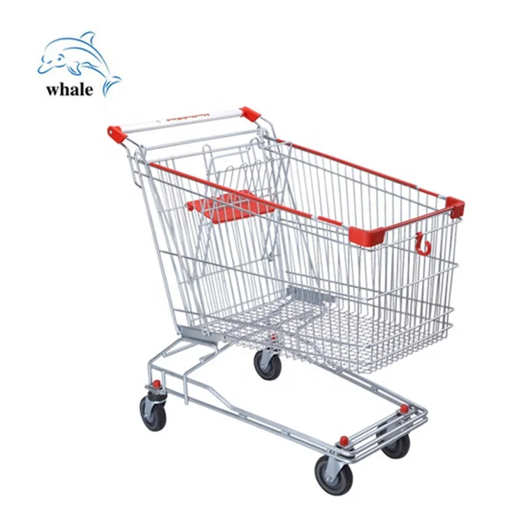 Wholesale store goods trolley plastic folding cart Steel Supermarket Shopping Trolley