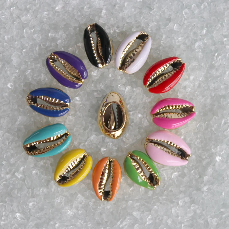 11 colors Natural Cowrie Shells Beads Golden Plating Red or Green For DIY Jewelry Accessories