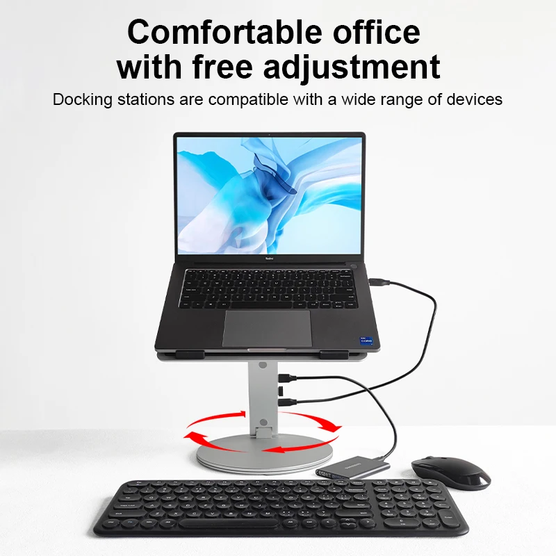 360 Rotation Height Adjustable Tablet Pc Stand 6 In 1 Multi Ports Usb Hub Pd 100W Laptop Stands With Docking Station