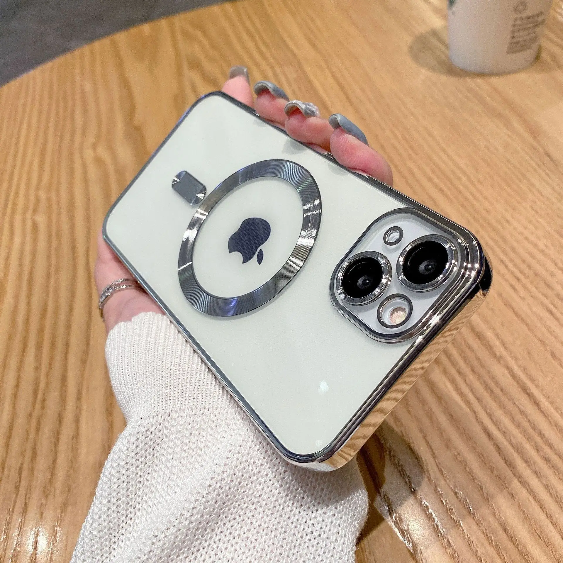 CD Line Plating Clear TPU Mobile Phone Cover with Lens glass Protection Magnetic Phone Case for iPhone 11 13 pro Max 14 PRO Max