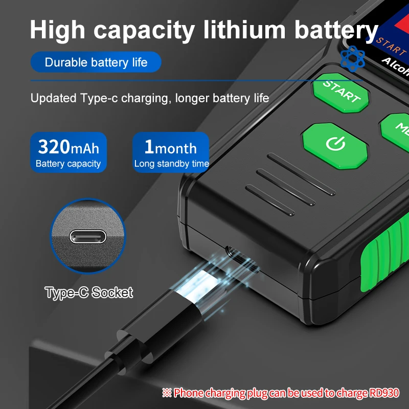 R&D RD930 Alcohol Tester Car Breathalyzer Digital Wine Breath Tester Rechargeable Alcohol Detector Color Screen Professional