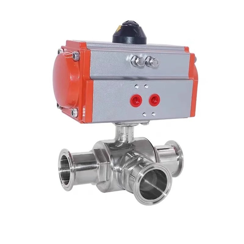 Automatic valve high efficiency ss 304 stainless steel  3 way ferrule clamp sanitary pneumatic ball valve