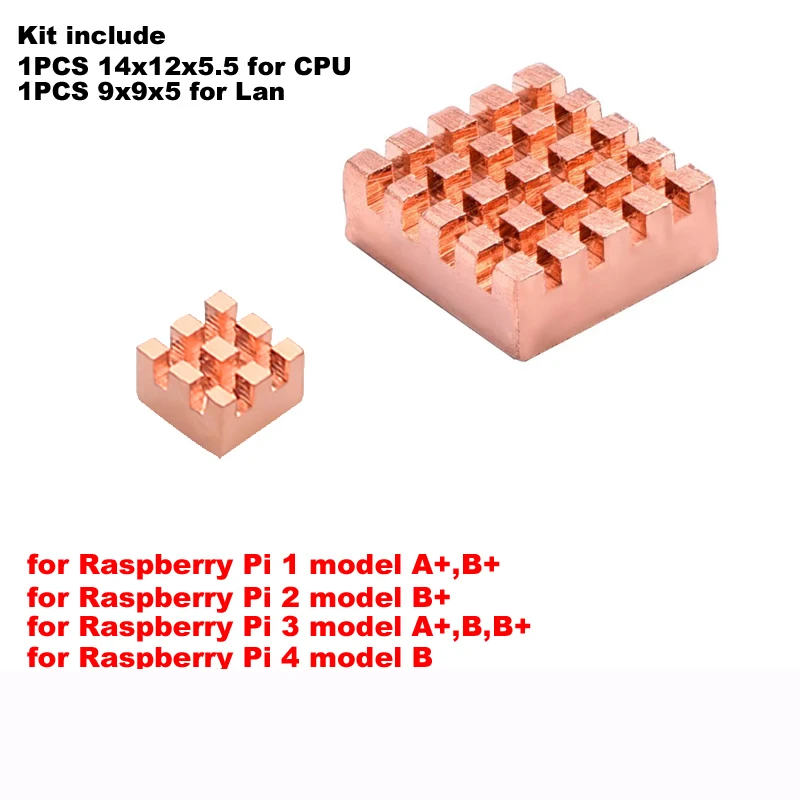 Custom Copper Mini PC Raspberry Pi 4 3 2 1 Model B A Plus Processor RAM Memory Lan Chip Heat sink Cooling