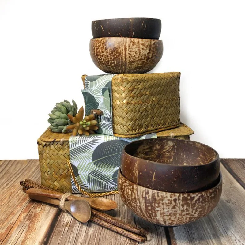 100% Natural Unique Handcraft Engraved Coconut Tableware Wholesale Coconut Wood Bowl Lid With Logo