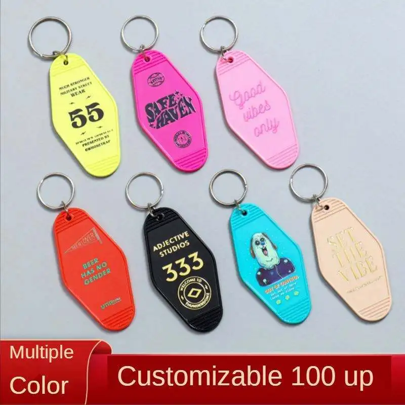 Blank Motel UV Printing Plastic Hot Stamp Key Chains Glitter Acrylic Motel Keychain Custom Design keyring Hotel Keychains