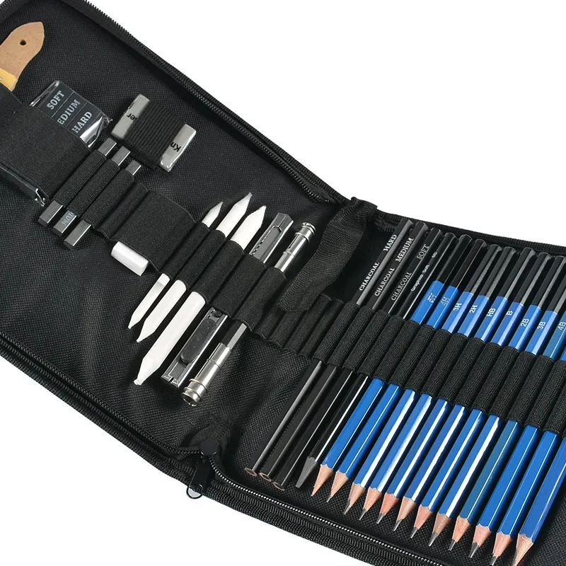 32Pcs Wooden Charcoal Drawing And Sketch Pencil Set With Zipper Pencil Bag Case