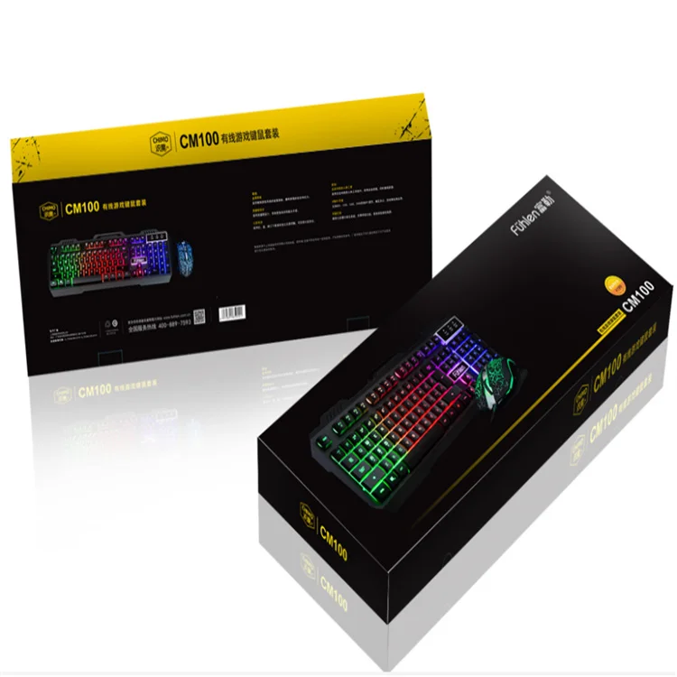 CM100 High quality cheap Led crack glow gaming mouse mechanical keyboard combo custom LOGO for game players mechanical keyboard