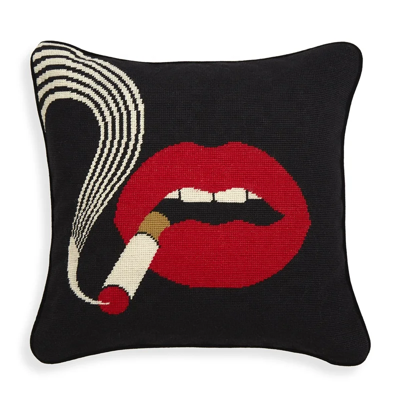 Superior Quality Lips Smolder Needlepoint Chair Pillow Custom