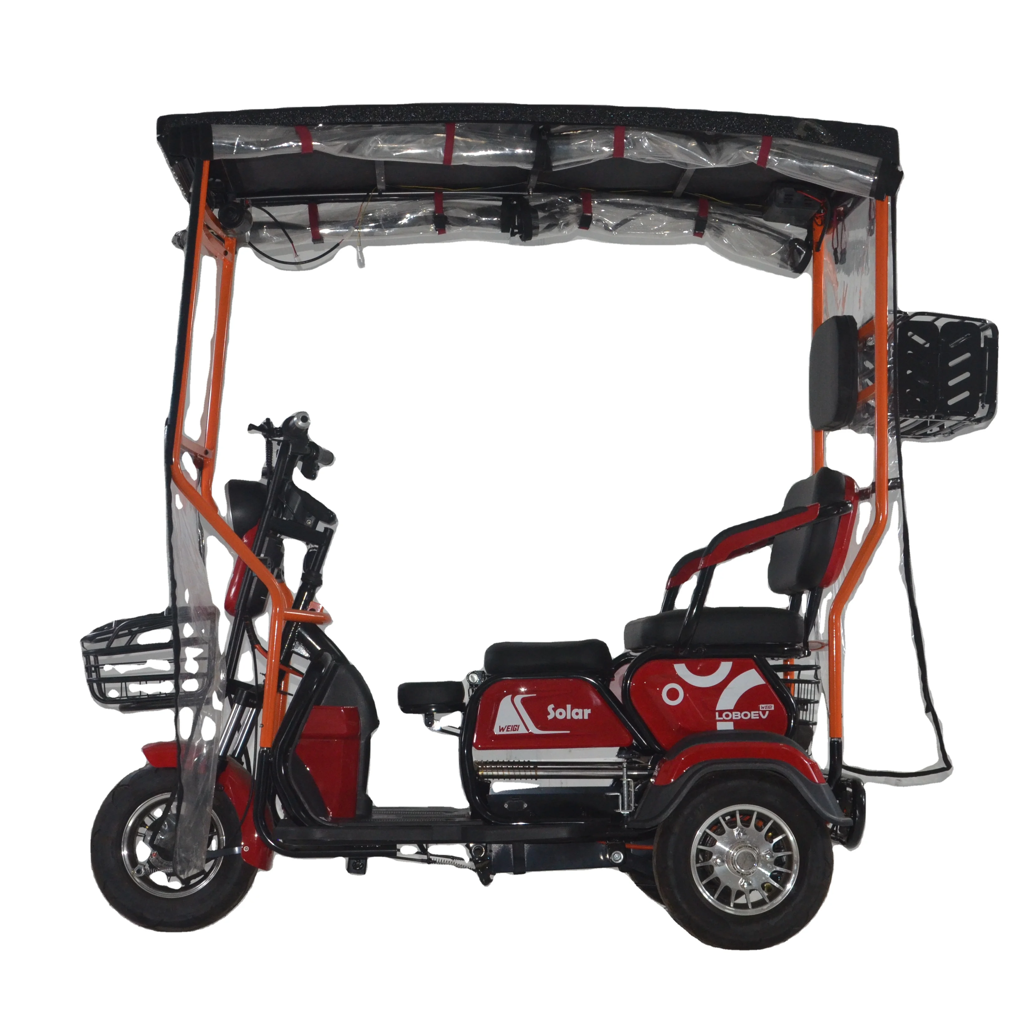 Durable Popular Solar electric tricycle With rain curtain Folding Seats With wiper electric tricycles with solar panel