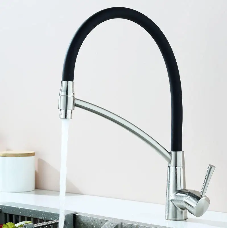 Modern Single-Handle Brass Pull-Down Pull-Out Kitchen Faucet Flexible Sprayer Single-Hole Ceramic Valve Installation Hotels Sink