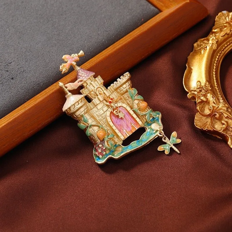 Dream Fashion Elf Fairy Tale Castle brooch Light Luxury Alloy Drip Oil Trendy Brooch Pin Female