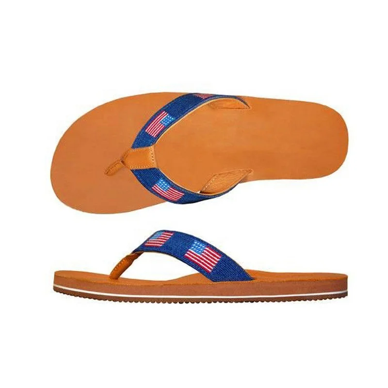 2021 American Flag EVA Needlepoint Flip Flop Leather in Classic Navy